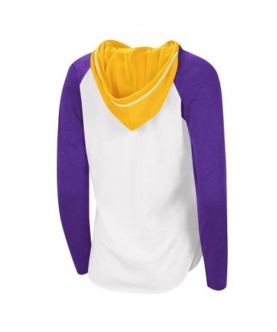 Women's White Los Angeles Lakers MVP Raglan Hoodie Long Sleeve T-shirt White $29.49 Tops