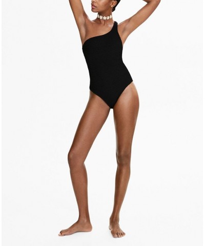 Women's Asymmetrical Wide Straps Swimsuit Black $36.00 Swimsuits