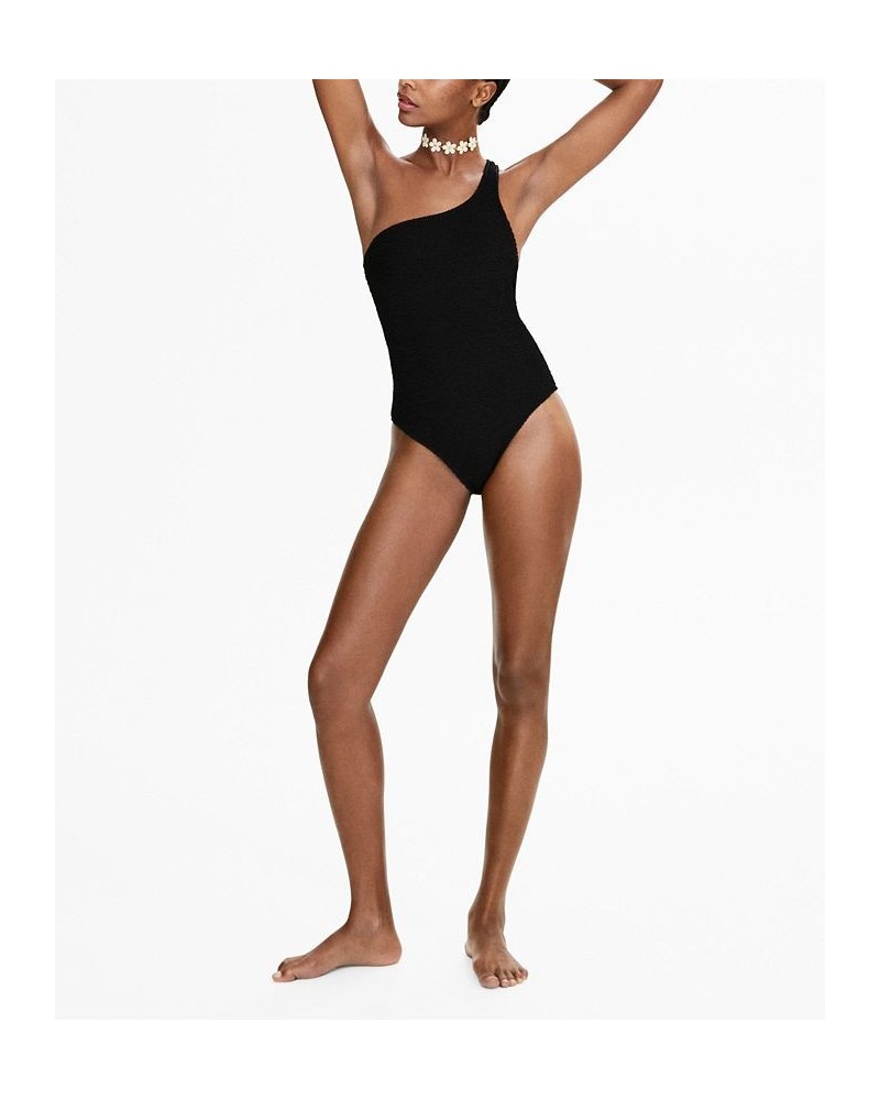 Women's Asymmetrical Wide Straps Swimsuit Black $36.00 Swimsuits