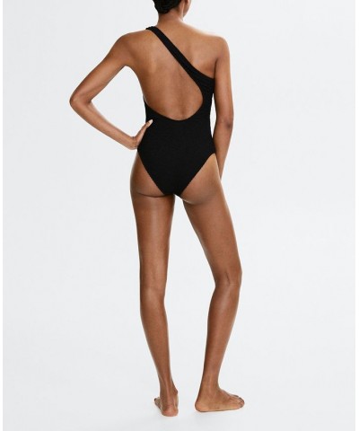 Women's Asymmetrical Wide Straps Swimsuit Black $36.00 Swimsuits