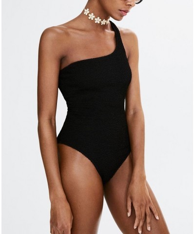 Women's Asymmetrical Wide Straps Swimsuit Black $36.00 Swimsuits