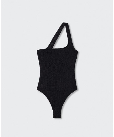 Women's Asymmetrical Wide Straps Swimsuit Black $36.00 Swimsuits