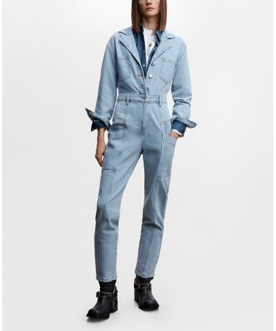 Women's Cotton Denim Jumpsuit Medium Blue $51.70 Pants