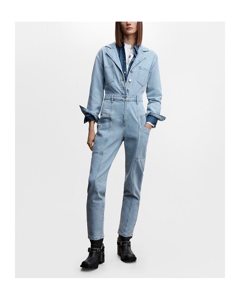 Women's Cotton Denim Jumpsuit Medium Blue $51.70 Pants