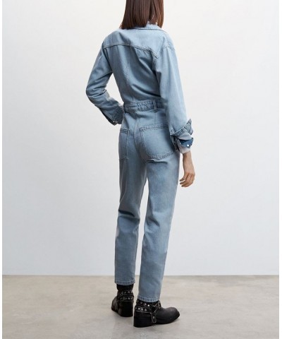 Women's Cotton Denim Jumpsuit Medium Blue $51.70 Pants