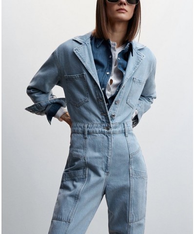 Women's Cotton Denim Jumpsuit Medium Blue $51.70 Pants