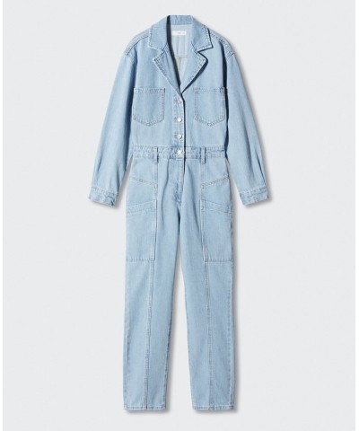 Women's Cotton Denim Jumpsuit Medium Blue $51.70 Pants