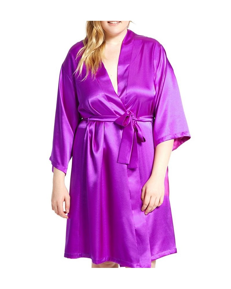 Plus Size Marina Lux Satin Robe Lingerie Purple $34.72 Lingerie