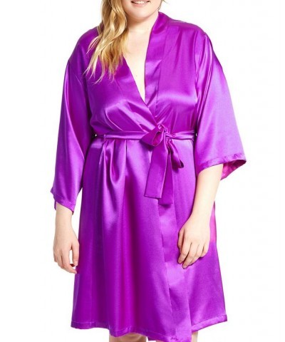 Plus Size Marina Lux Satin Robe Lingerie Purple $34.72 Lingerie