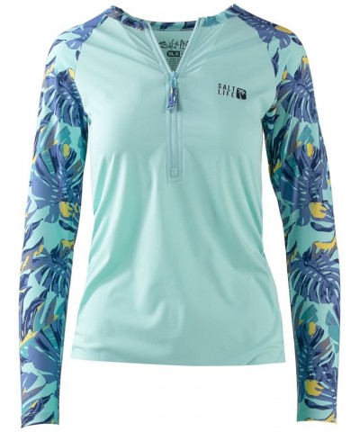 Women's Loungin Long-Sleeve Zip Performance Top Light Aruba $30.80 Tops