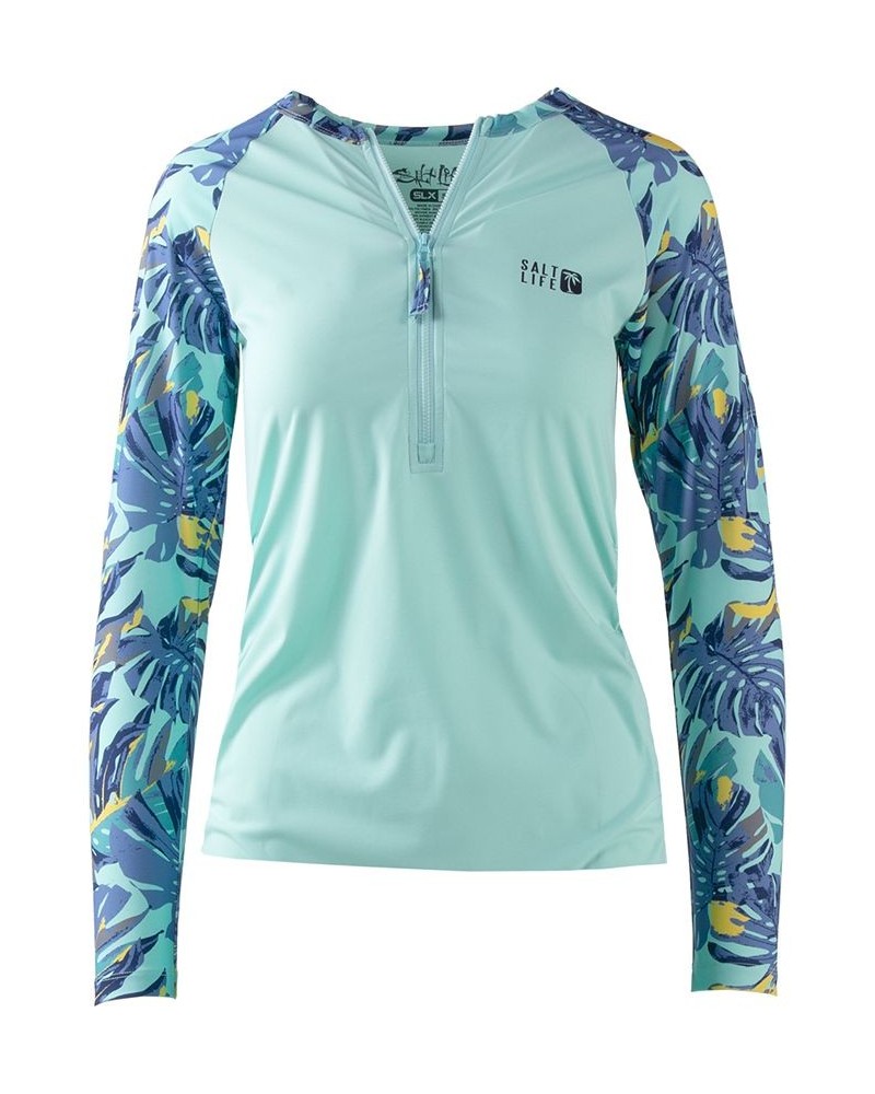 Women's Loungin Long-Sleeve Zip Performance Top Light Aruba $30.80 Tops