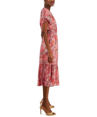 Women's Paisley Flutter-Sleeve Midi Dress Bright Cherry Combo $28.98 Dresses