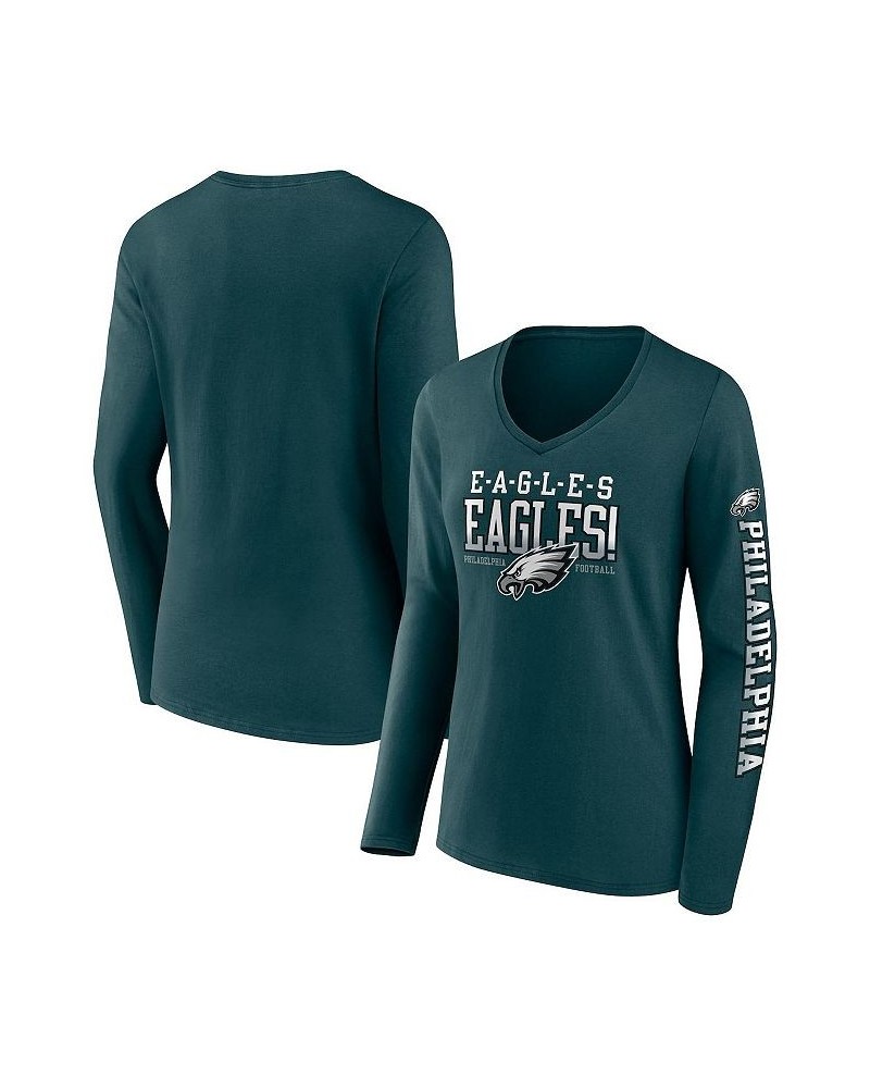 Women's Branded Midnight Green Philadelphia Eagles Hometown Sweep Long Sleeve V-Neck T-shirt Midnight Green $22.00 Tops