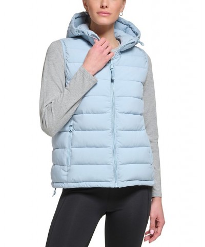 Women's Hooded Quilted Zip-Front Vest Blue Mist $30.10 Coats