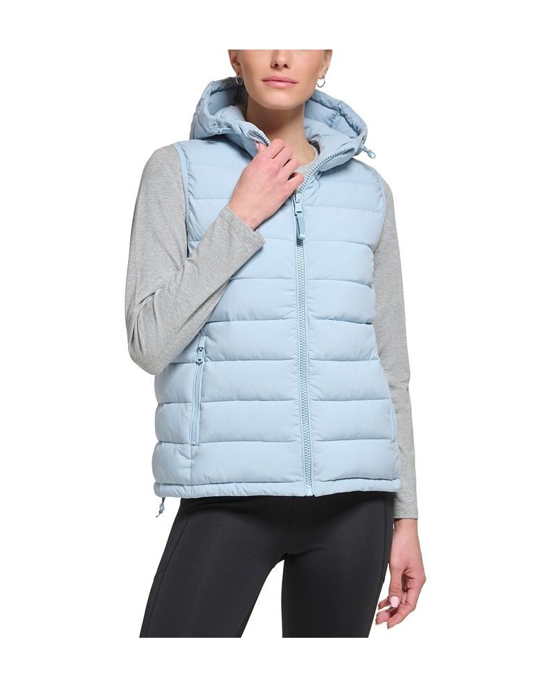 Women's Hooded Quilted Zip-Front Vest Blue Mist $30.10 Coats