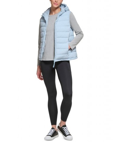 Women's Hooded Quilted Zip-Front Vest Blue Mist $30.10 Coats