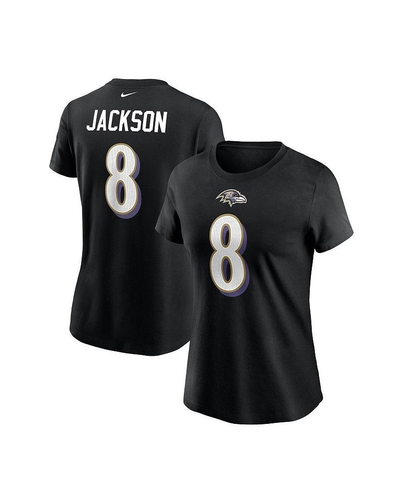 Women's Lamar Jackson Black Baltimore Ravens Name and Number T-shirt Black $22.94 Tops