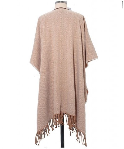 Women's Poncho with Pockets and Equestrian Buckle Camel, Cream $38.40 Sweaters