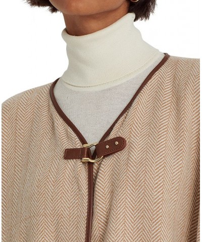 Women's Poncho with Pockets and Equestrian Buckle Camel, Cream $38.40 Sweaters