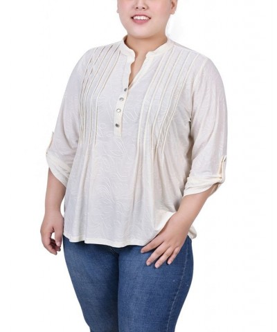 Plus Size 3/4 Roll Tab Pullover Top White $14.89 Tops