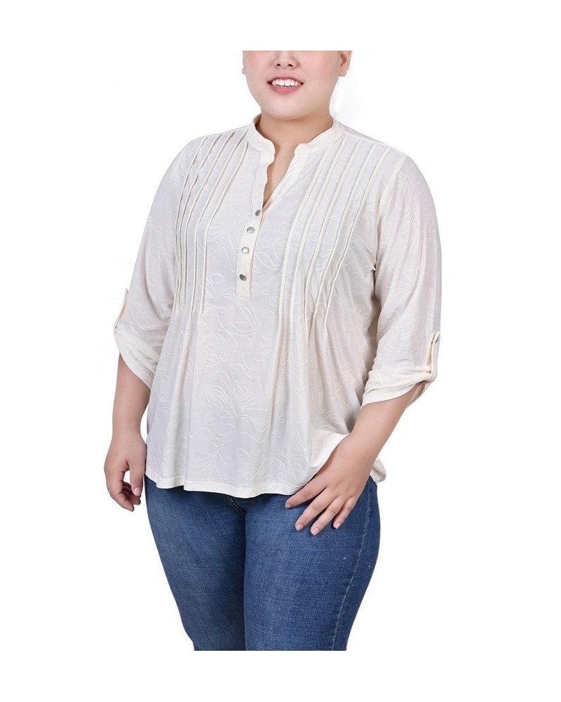 Plus Size 3/4 Roll Tab Pullover Top White $14.89 Tops