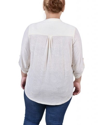 Plus Size 3/4 Roll Tab Pullover Top White $14.89 Tops