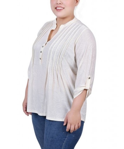 Plus Size 3/4 Roll Tab Pullover Top White $14.89 Tops