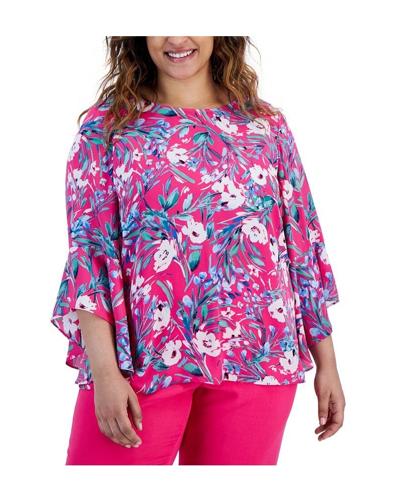 Plus Size Floral-Print Ruffle-Sleeve Blouse Pink Perfection $46.28 Tops