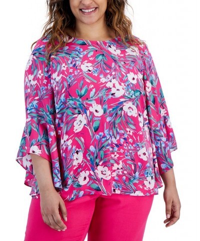 Plus Size Floral-Print Ruffle-Sleeve Blouse Pink Perfection $46.28 Tops