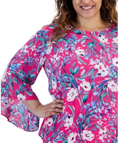 Plus Size Floral-Print Ruffle-Sleeve Blouse Pink Perfection $46.28 Tops