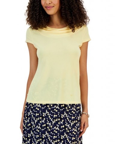 Women's Cowl-Neck Short-Sleeve Top Pale Yellow $18.91 Tops