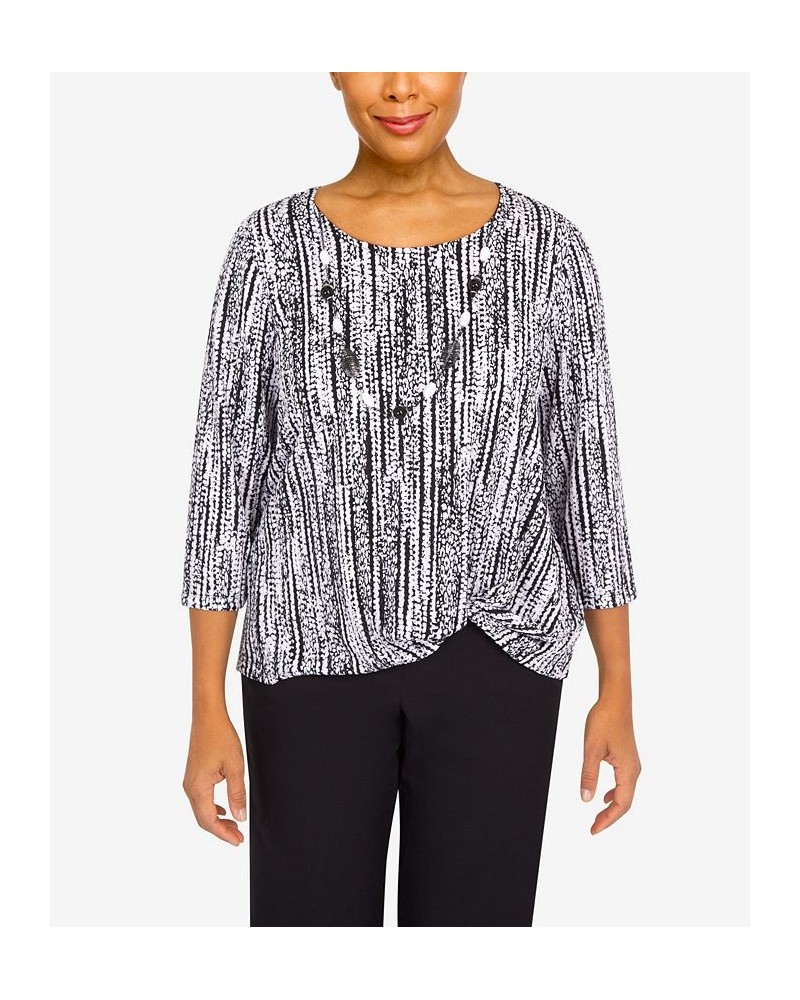 Women's Summer in The City Vertical Twist Hem Crew Neck Top with Necklace Onyx, White $23.50 Tops