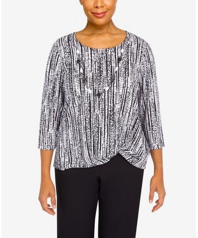 Women's Summer in The City Vertical Twist Hem Crew Neck Top with Necklace Onyx, White $23.50 Tops