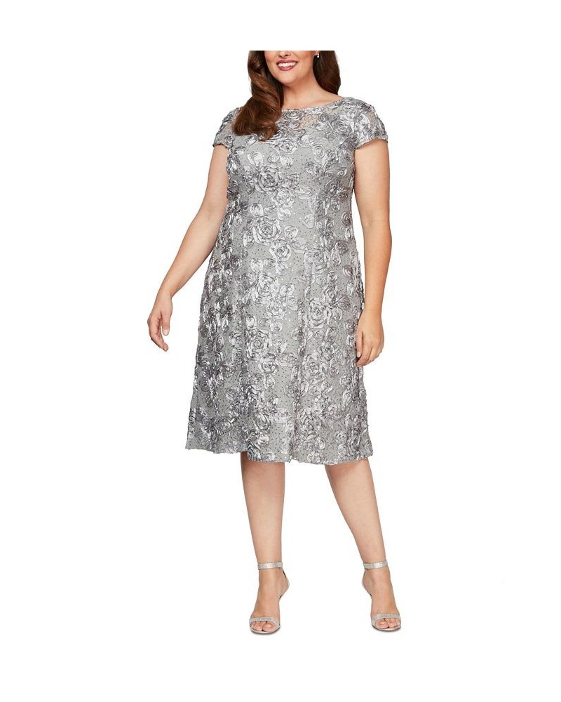 Plus Size Rosettes Lace A-Line Dress Gray/Silver $77.19 Dresses