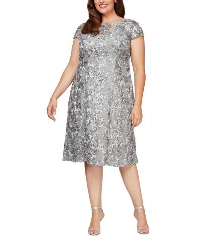 Plus Size Rosettes Lace A-Line Dress Gray/Silver $77.19 Dresses