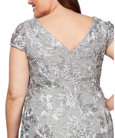 Plus Size Rosettes Lace A-Line Dress Gray/Silver $77.19 Dresses