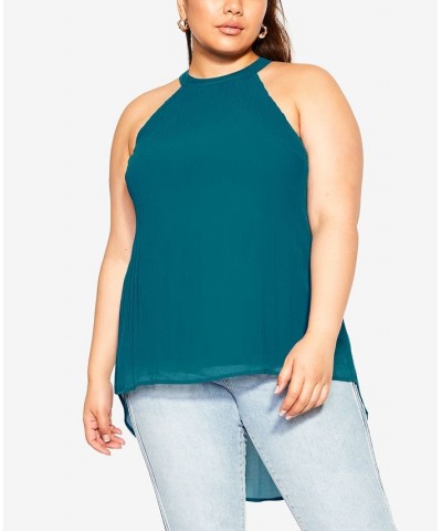 Plus Size Trendy Halter Pleat Top Teal $48.45 Tops