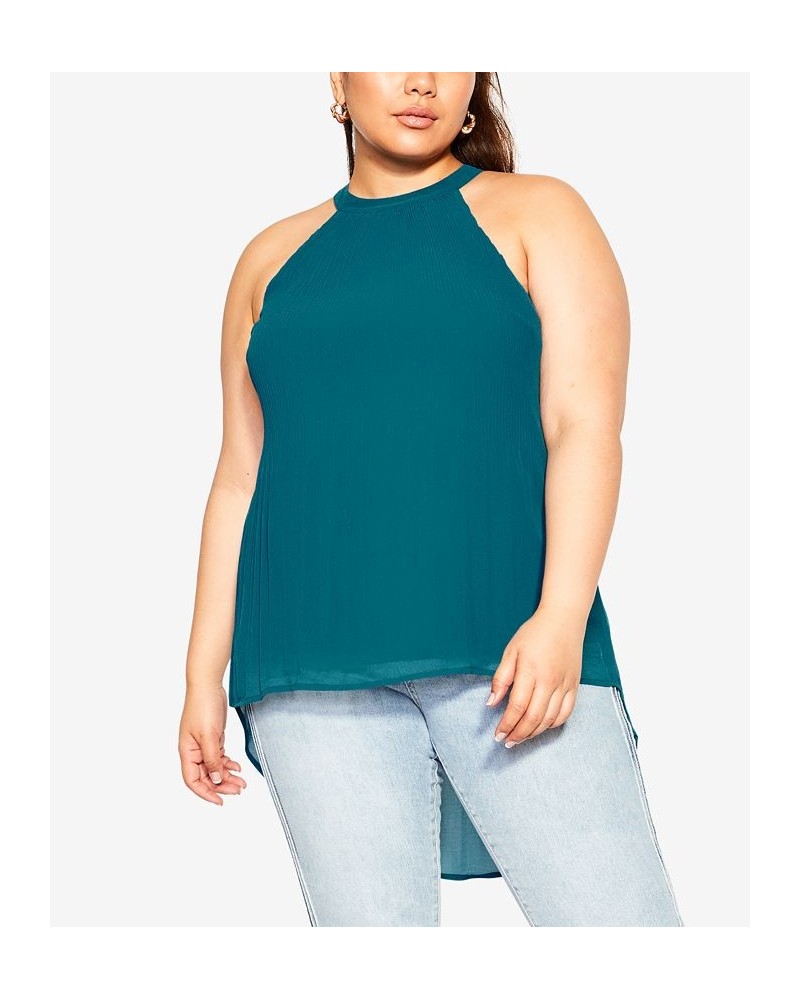 Plus Size Trendy Halter Pleat Top Teal $48.45 Tops