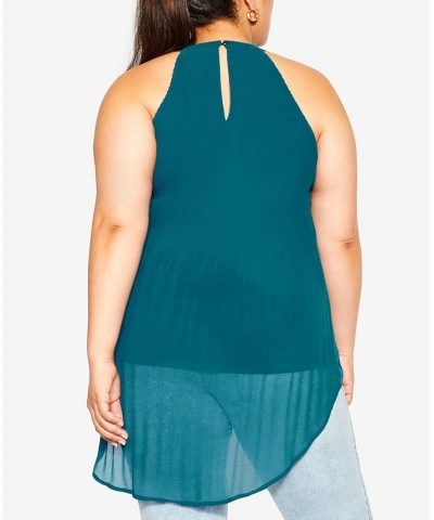 Plus Size Trendy Halter Pleat Top Teal $48.45 Tops