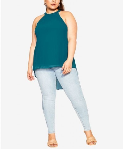 Plus Size Trendy Halter Pleat Top Teal $48.45 Tops