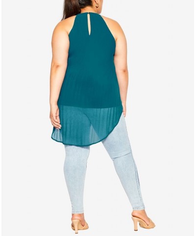 Plus Size Trendy Halter Pleat Top Teal $48.45 Tops