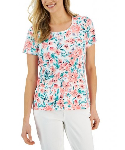 Women's Floral-Print Short-Sleeve Top White $14.99 Tops