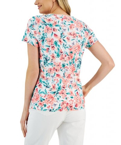 Women's Floral-Print Short-Sleeve Top White $14.99 Tops