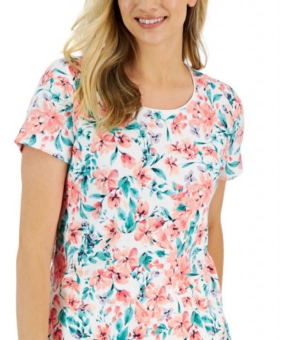 Women's Floral-Print Short-Sleeve Top White $14.99 Tops