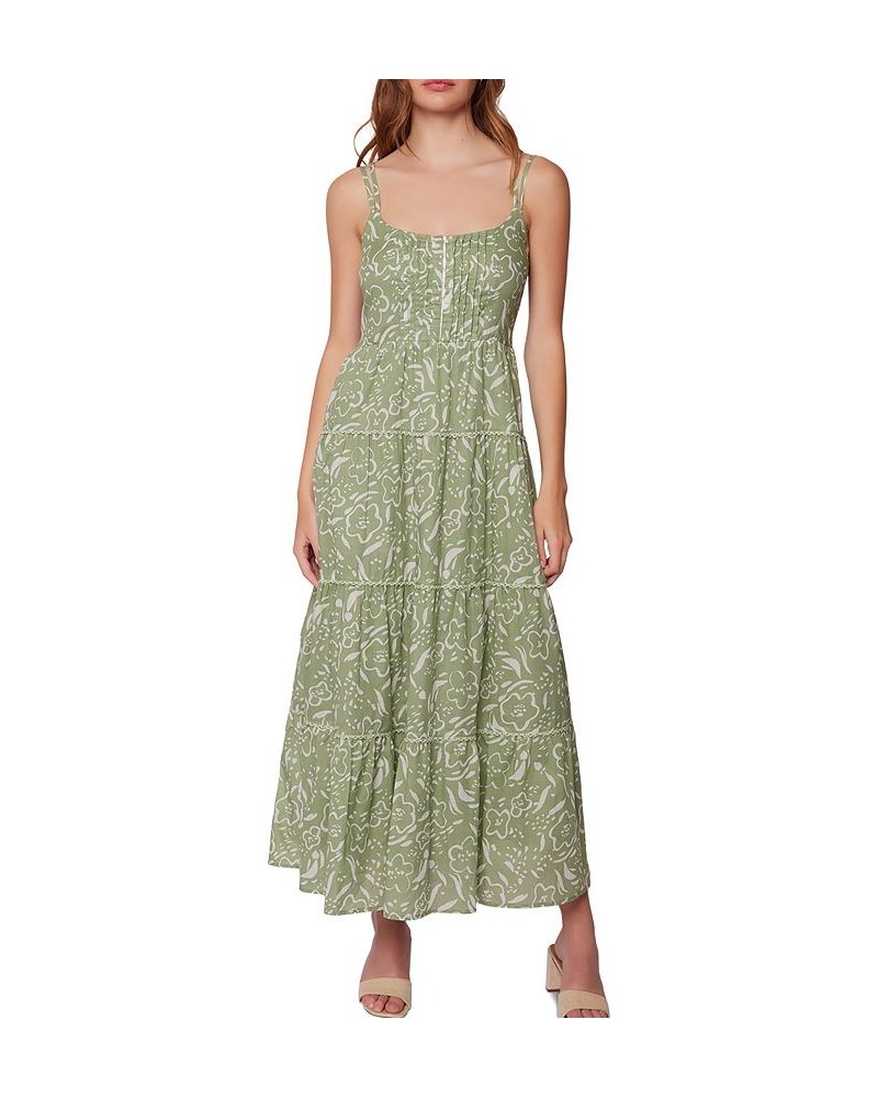 Women's Saguaro Blooms Printed Cotton Maxi Dress Green White Print $53.72 Dresses