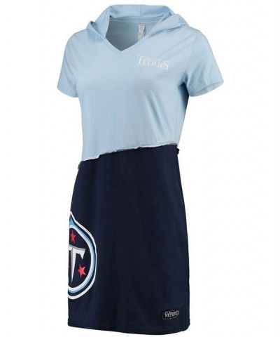 Women's Light Blue and Navy Tennessee Titans Hooded Mini Dress Blue $41.65 Dresses