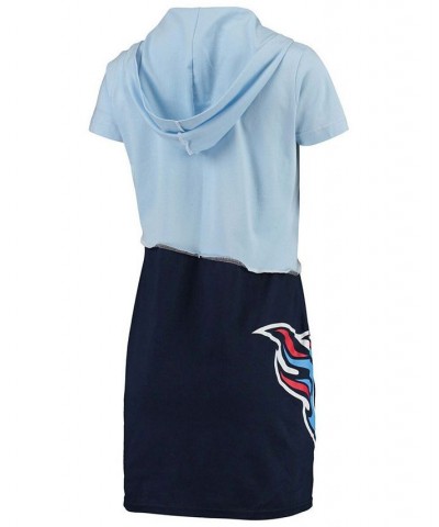 Women's Light Blue and Navy Tennessee Titans Hooded Mini Dress Blue $41.65 Dresses