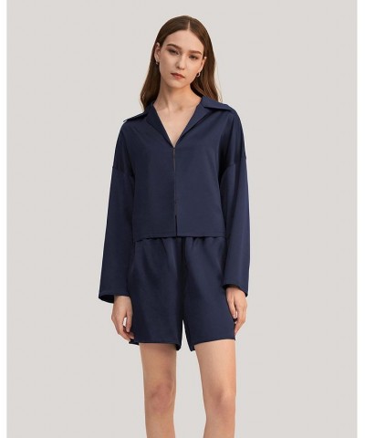 Osmanthus Silk Pullover Pajama Short Set for Women Blue $79.38 Sleepwear