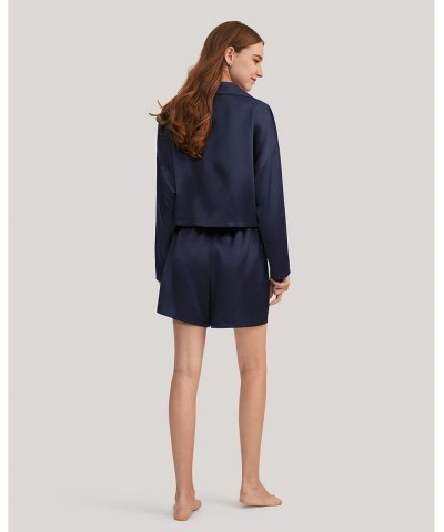 Osmanthus Silk Pullover Pajama Short Set for Women Blue $79.38 Sleepwear