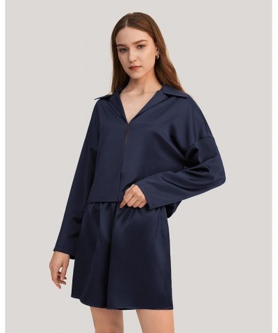 Osmanthus Silk Pullover Pajama Short Set for Women Blue $79.38 Sleepwear